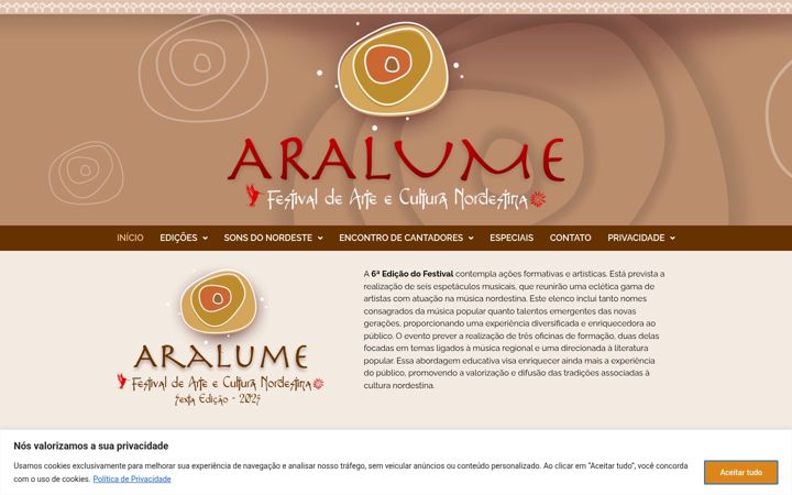 Snímek obrazovky festivalaralume.com.br