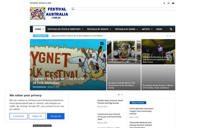 Snímek obrazovky festivalaustralia.com.au