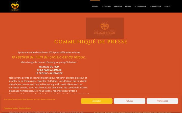 Screenshot of festivaldufilmducroisic.com