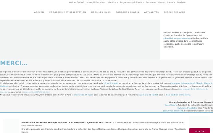 Screenshot of festivalnohant.com
