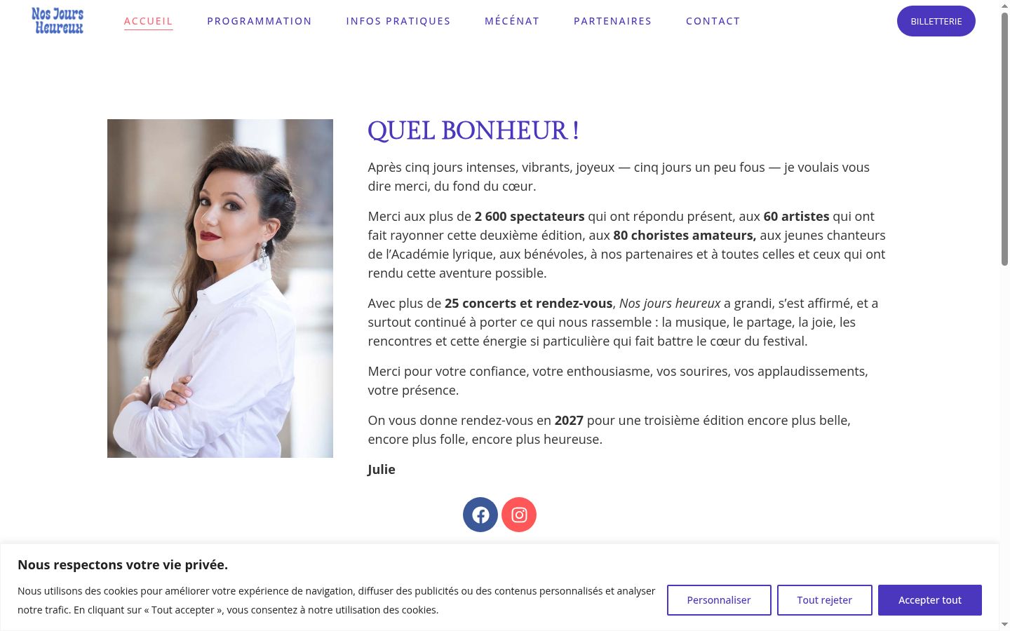 Capture d'écran de la bannière de consentement affichée avant toute interaction