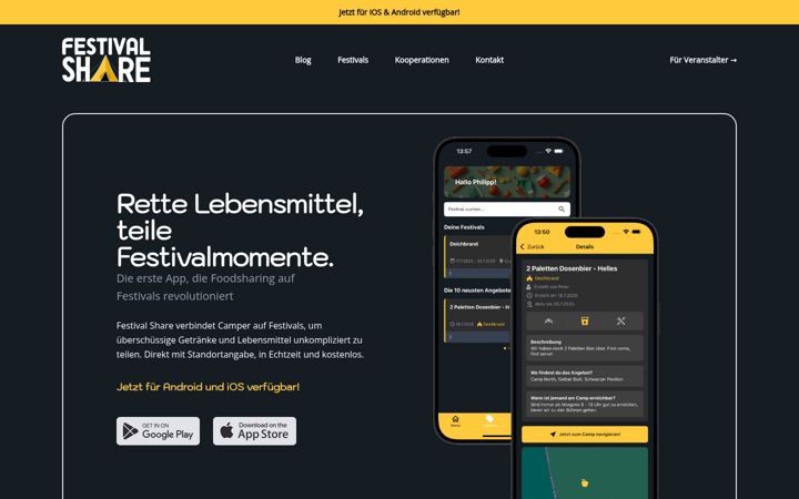 Skärmbild av festivalshare.de