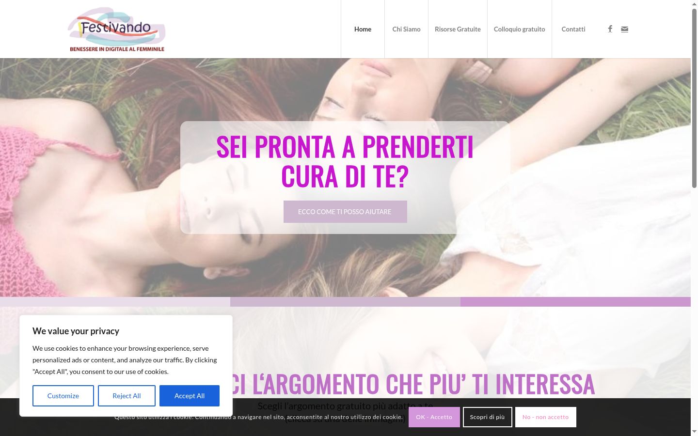 Screenshot del banner di consenso mostrato prima di qualsiasi interazione