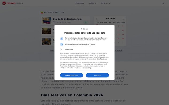 Screenshot of festivos.com.co
