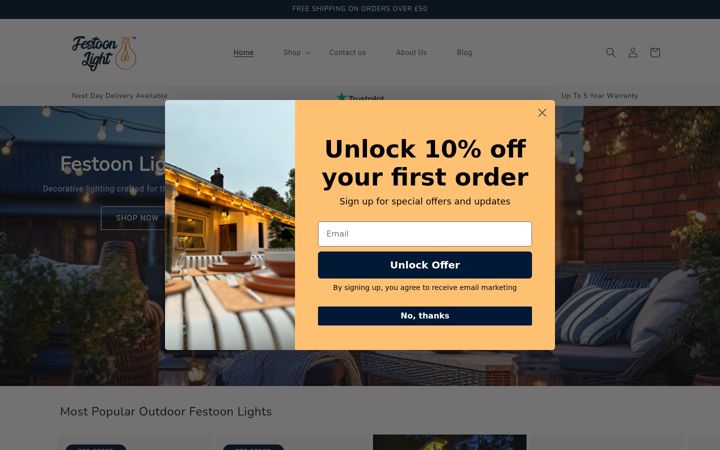 Screenshot of festoonlighting.com