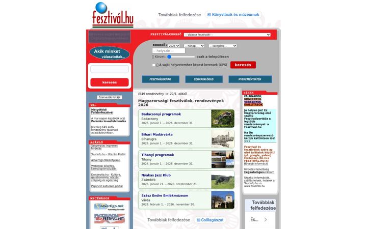 Screenshot of fesztival.eu