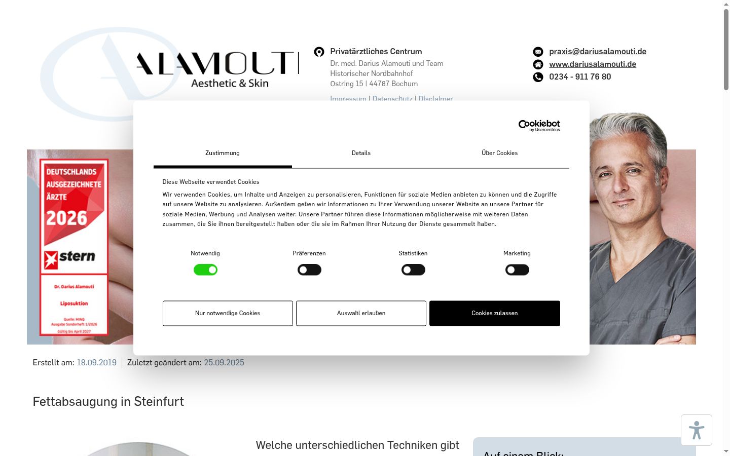 Screenshot des Einwilligungsbanners vor jeglicher Interaktion