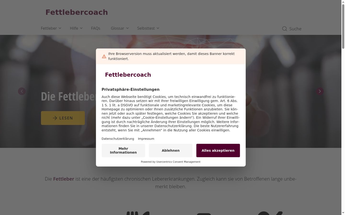 Skärmbild av samtyckesbannern som visades före någon interaktion