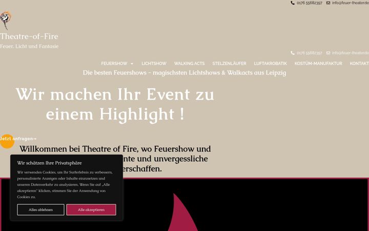 Ekrānuzņēmums no feuer-theater.de