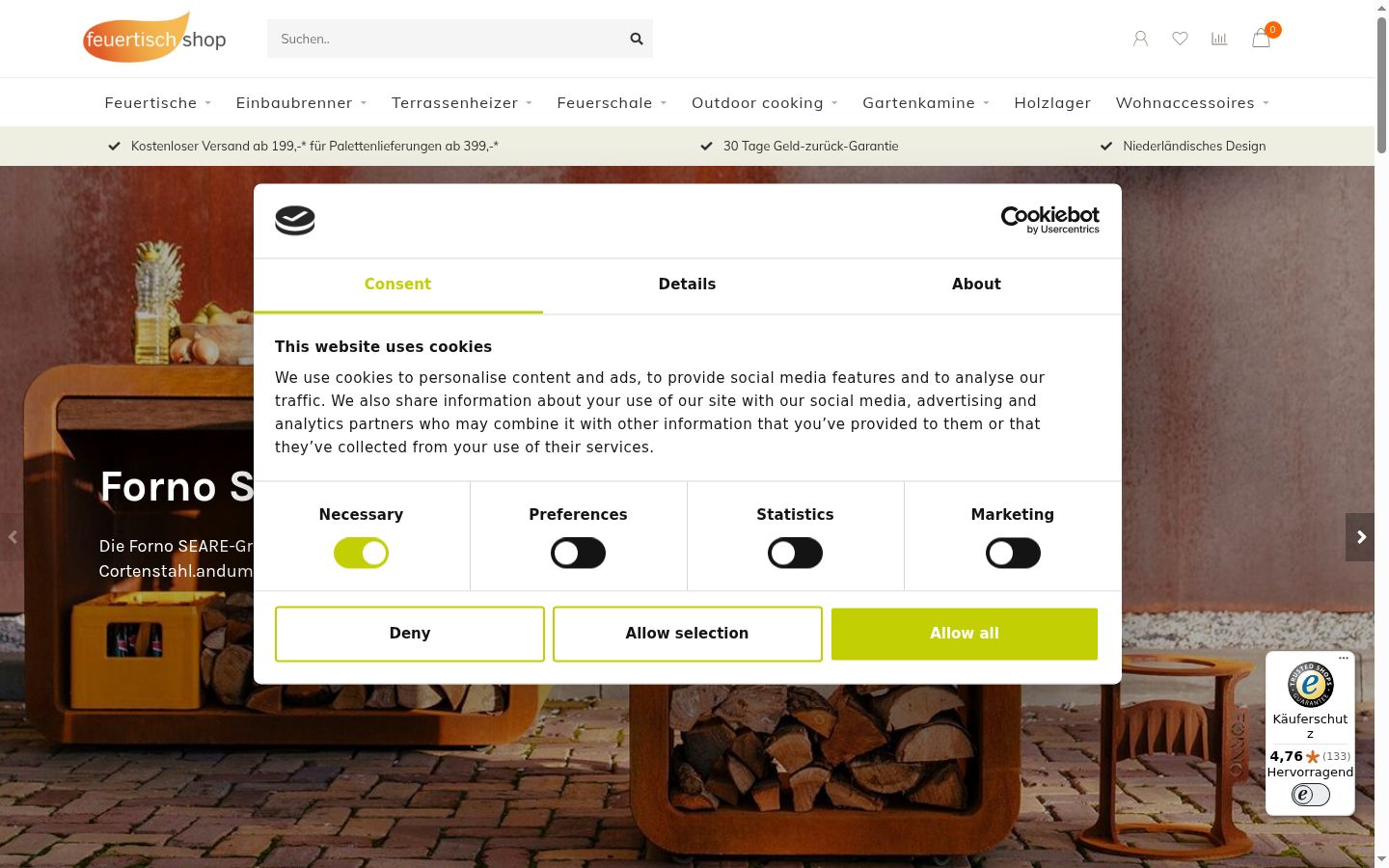 Screenshot del banner di consenso mostrato prima di qualsiasi interazione