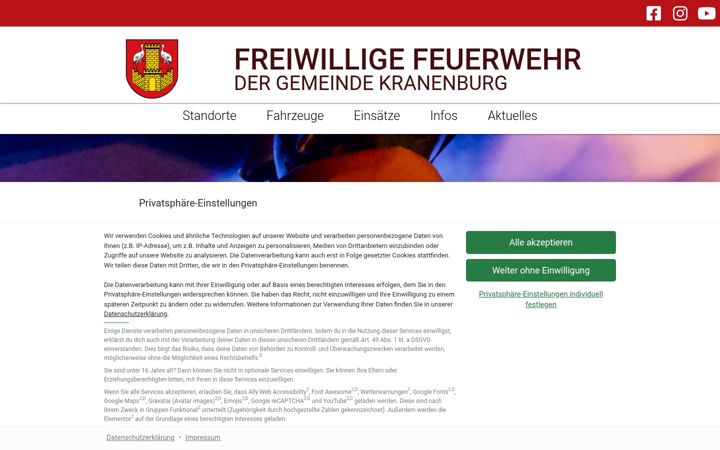 Screenshot of feuerwehr-kranenburg.de