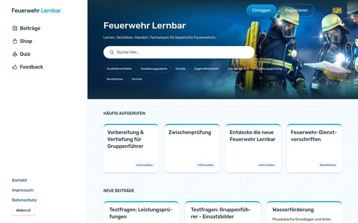 Screenshot of feuerwehr-lernbar.bayern.de