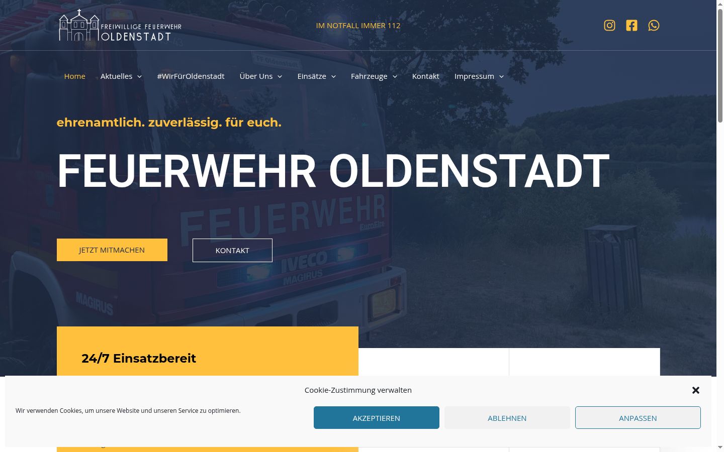 Screenshot des Einwilligungsbanners vor jeglicher Interaktion