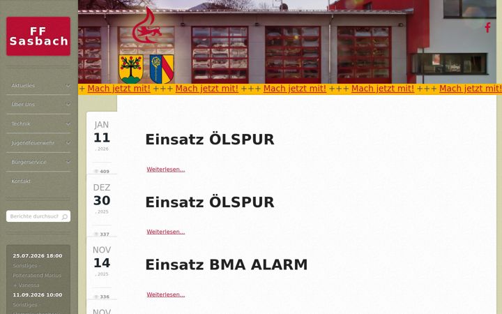 Screenshot of feuerwehr-sasbach.de
