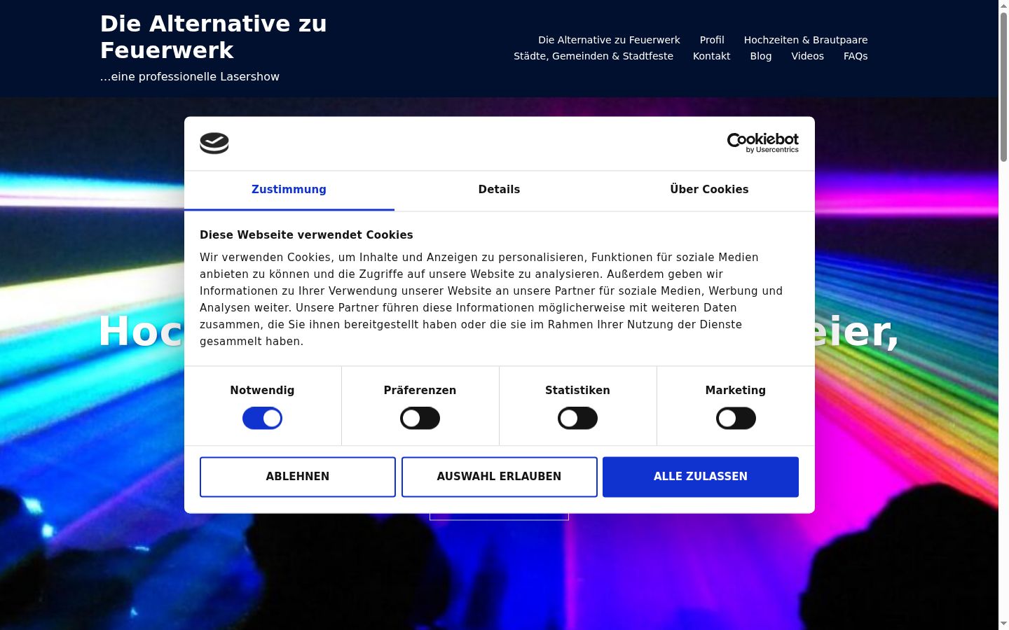 Screenshot del banner di consenso mostrato prima di qualsiasi interazione