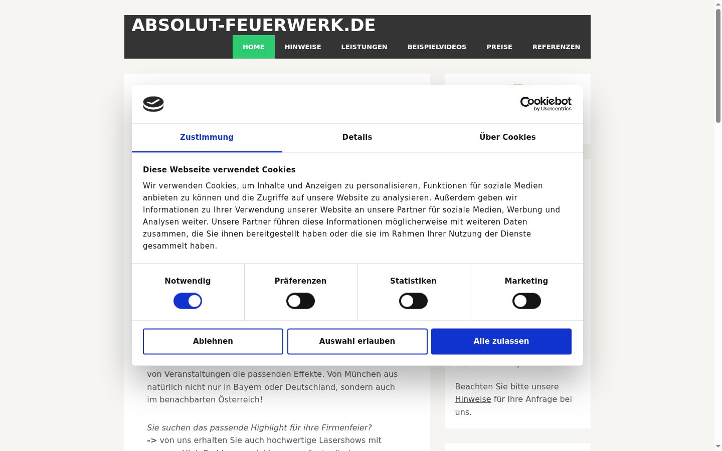 Screenshot of the consent banner shown before any interaction