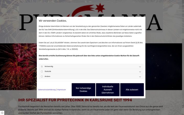 Screenshot di feuerwerk-pyromania-karlsruhe.de