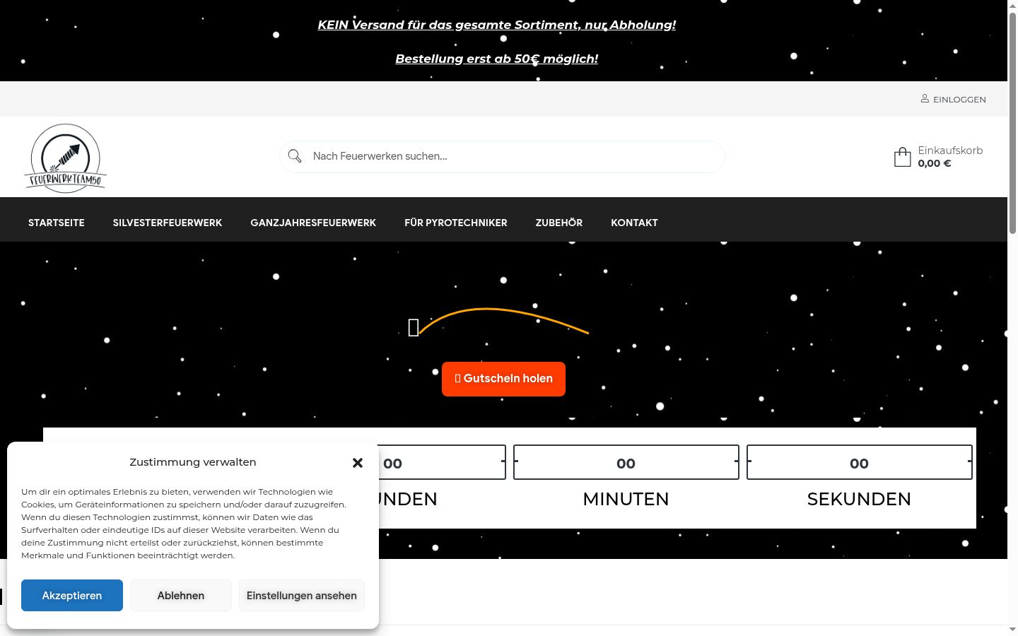 Screenshot des Einwilligungsbanners vor jeglicher Interaktion
