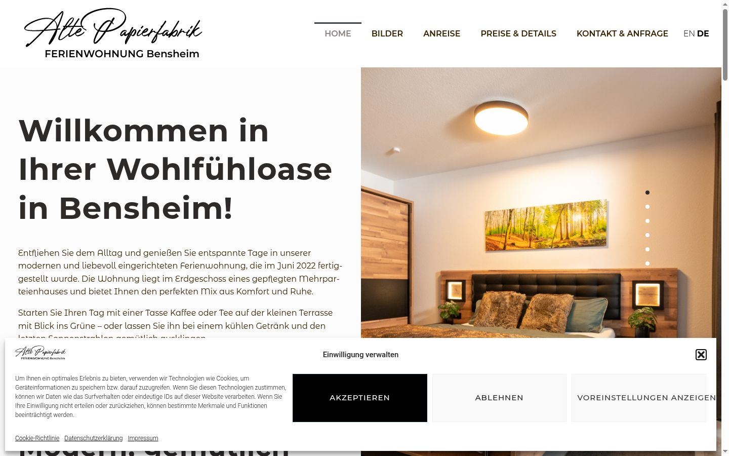 Screenshot des Einwilligungsbanners vor jeglicher Interaktion