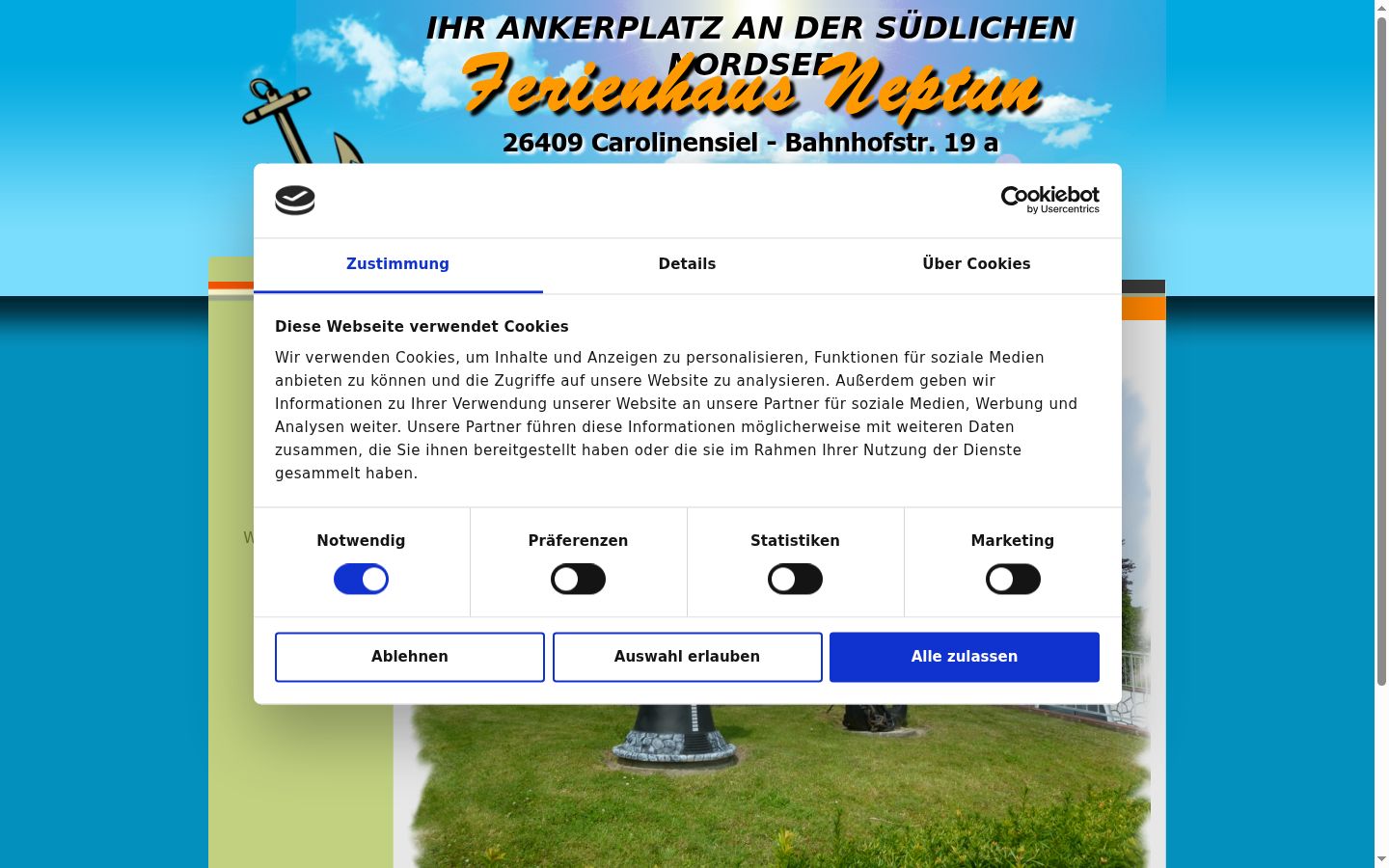 Ekrānuzņēmums ar piekrišanas baneri, kas tika rādīts pirms jebkādas mijiedarbības