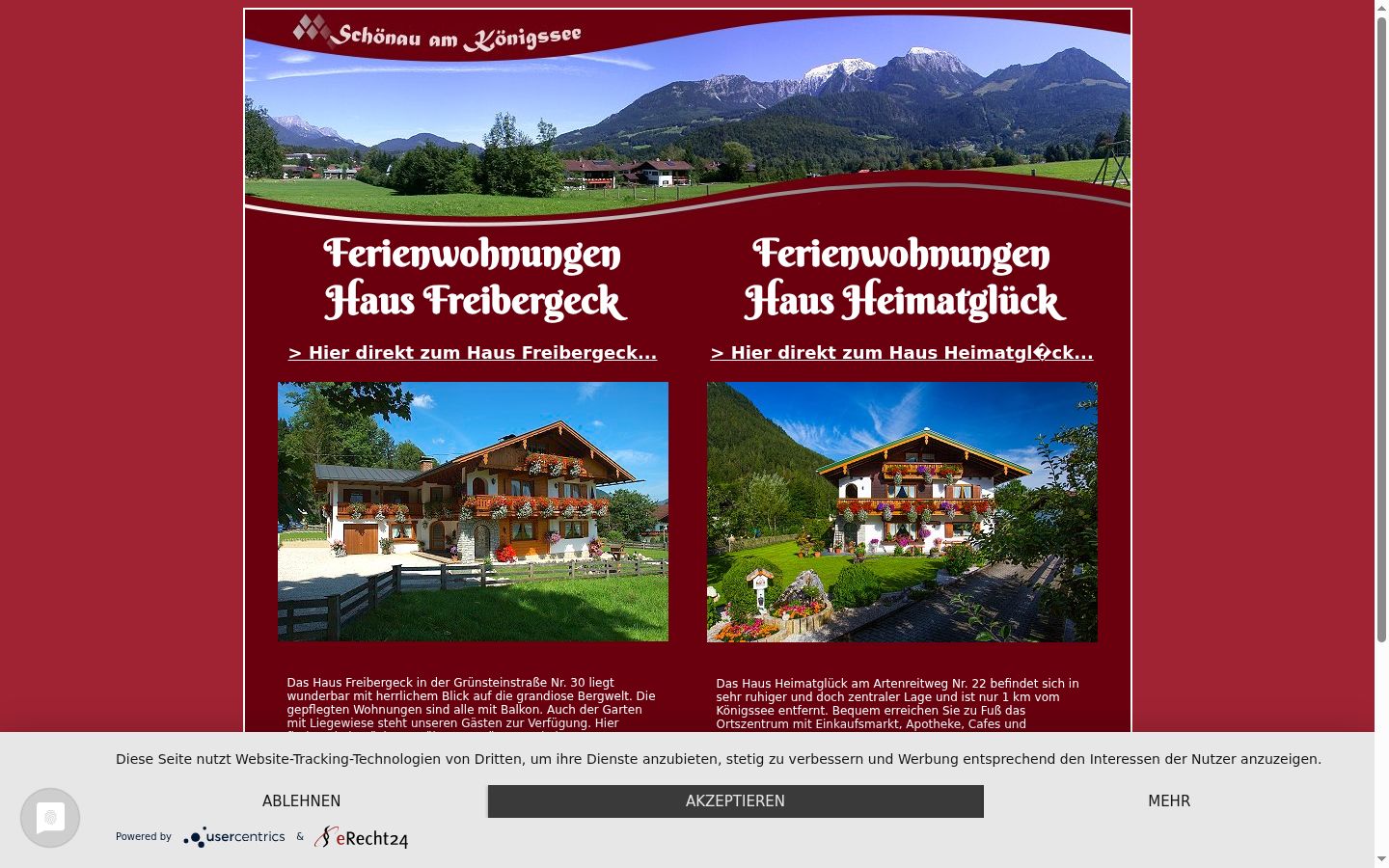 Screenshot des Einwilligungsbanners vor jeglicher Interaktion