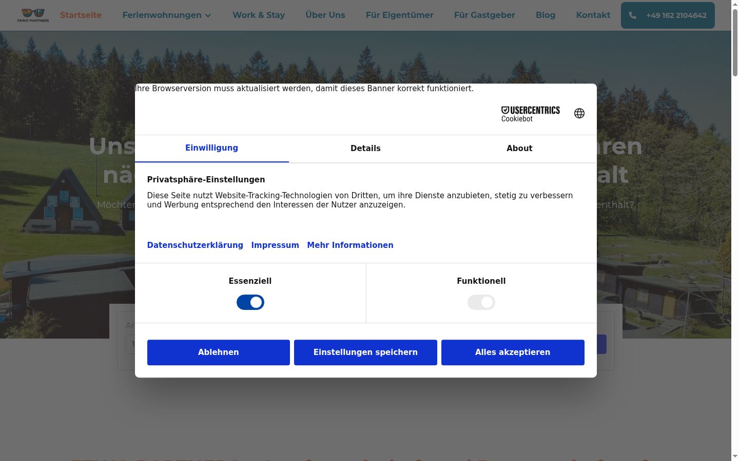 Sutikimo reklamjuostės, rodytos prieš bet kokią sąveiką, ekrano kopija