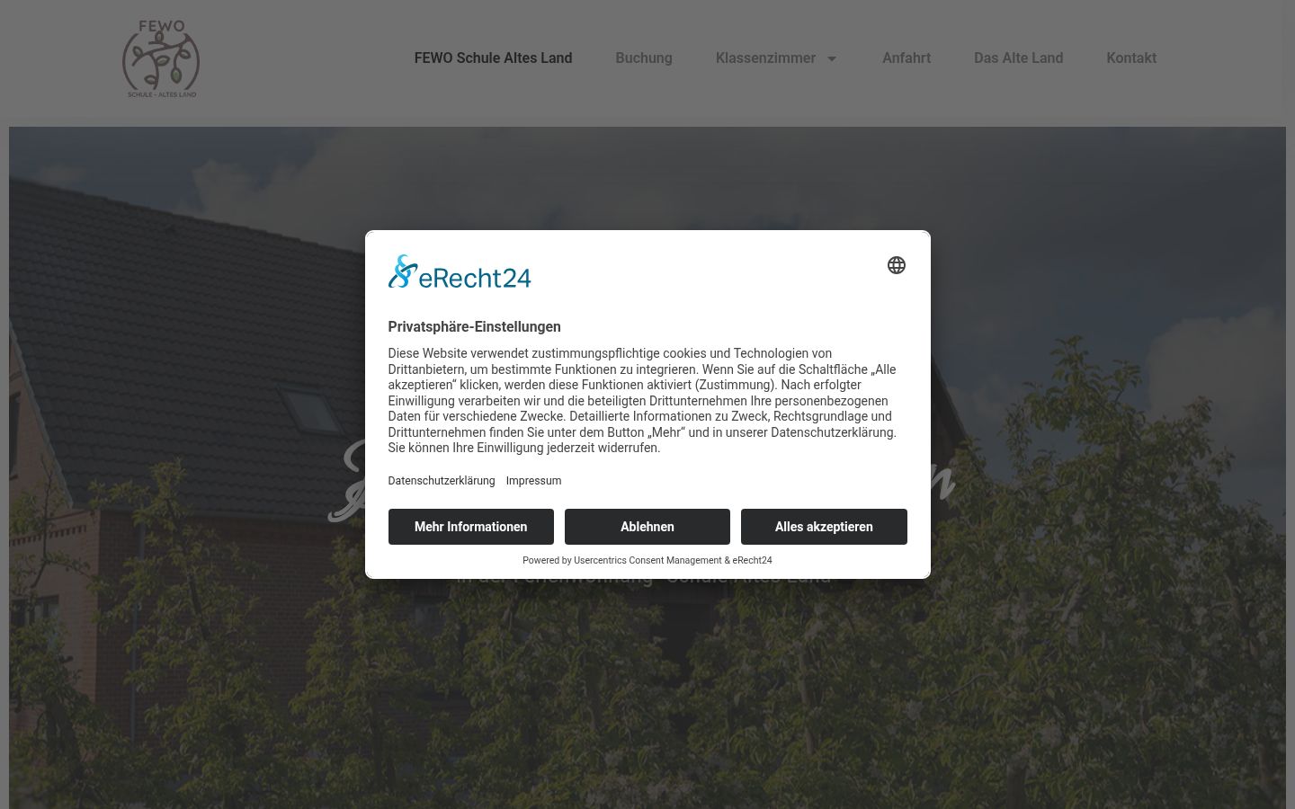 Screenshot des Einwilligungsbanners vor jeglicher Interaktion
