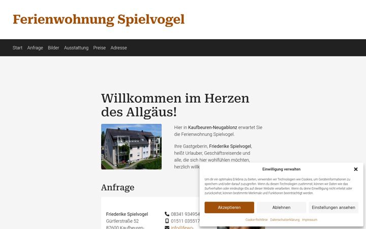 Screenshot of fewo-spielvogel.de