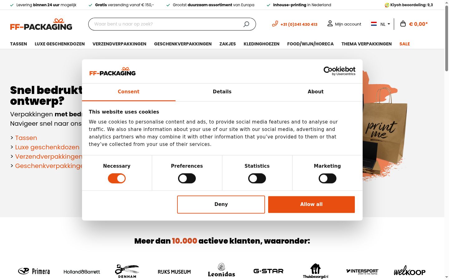 Skärmbild av samtyckesbannern som visades före någon interaktion