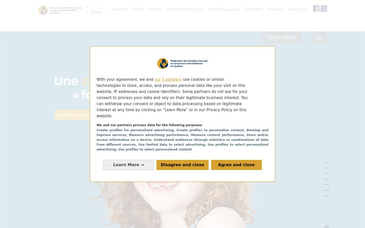 Screenshot del banner di consenso mostrato prima di qualsiasi interazione