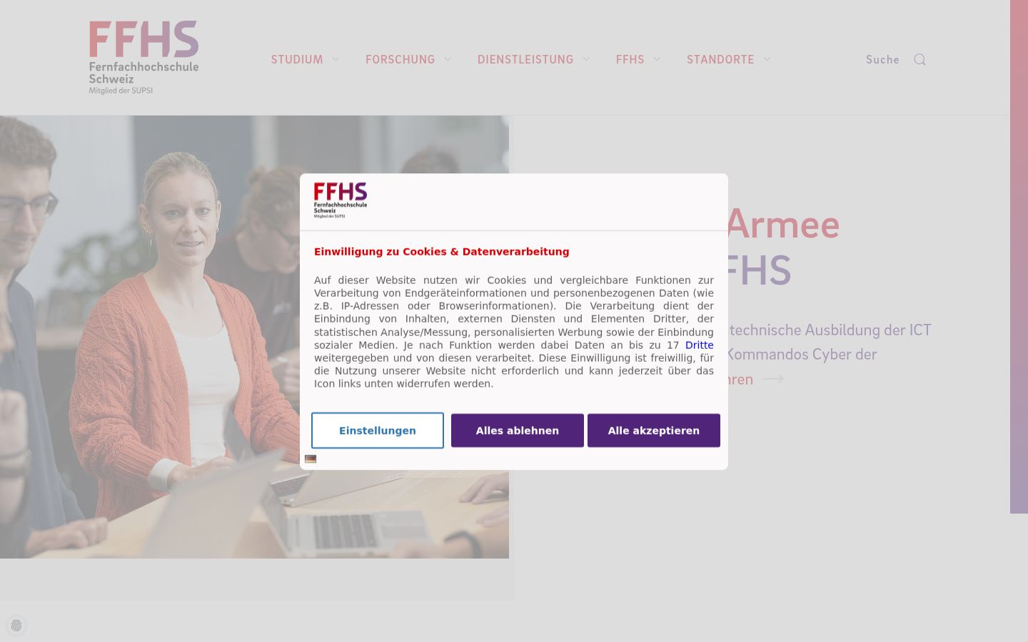 Screenshot des Einwilligungsbanners vor jeglicher Interaktion