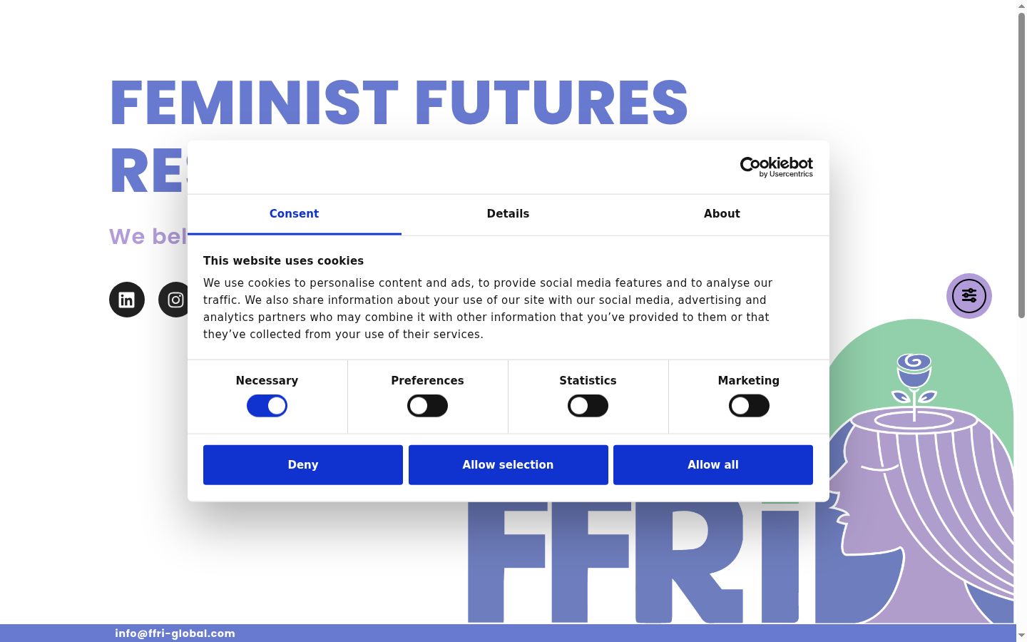 Screenshot del banner di consenso mostrato prima di qualsiasi interazione