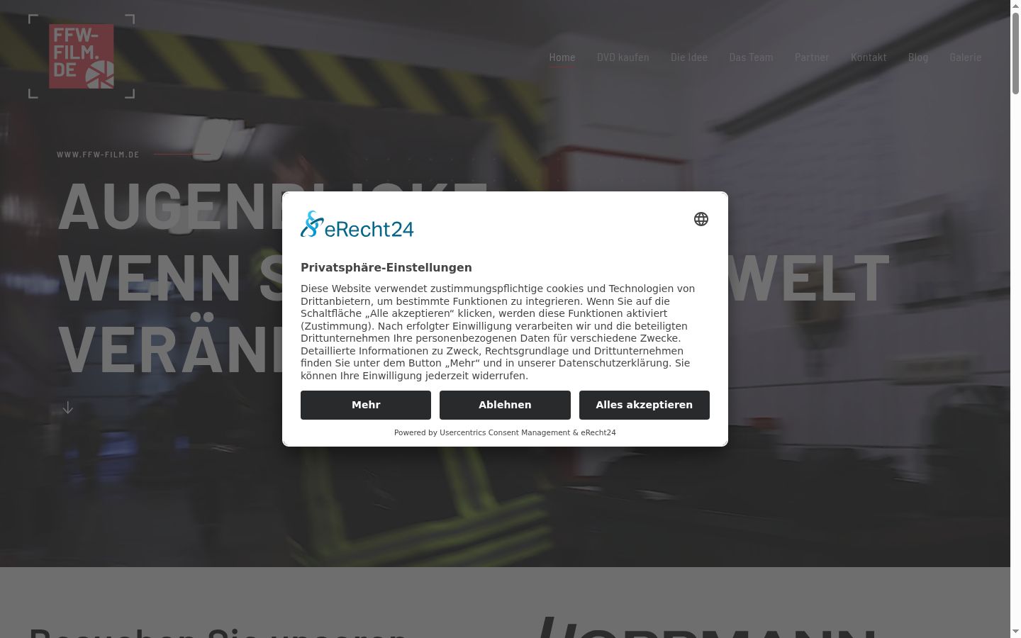 Captura de ecrã do banner de consentimento apresentado antes de qualquer interação