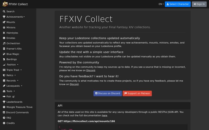 Screenshot of ffxivcollect.com