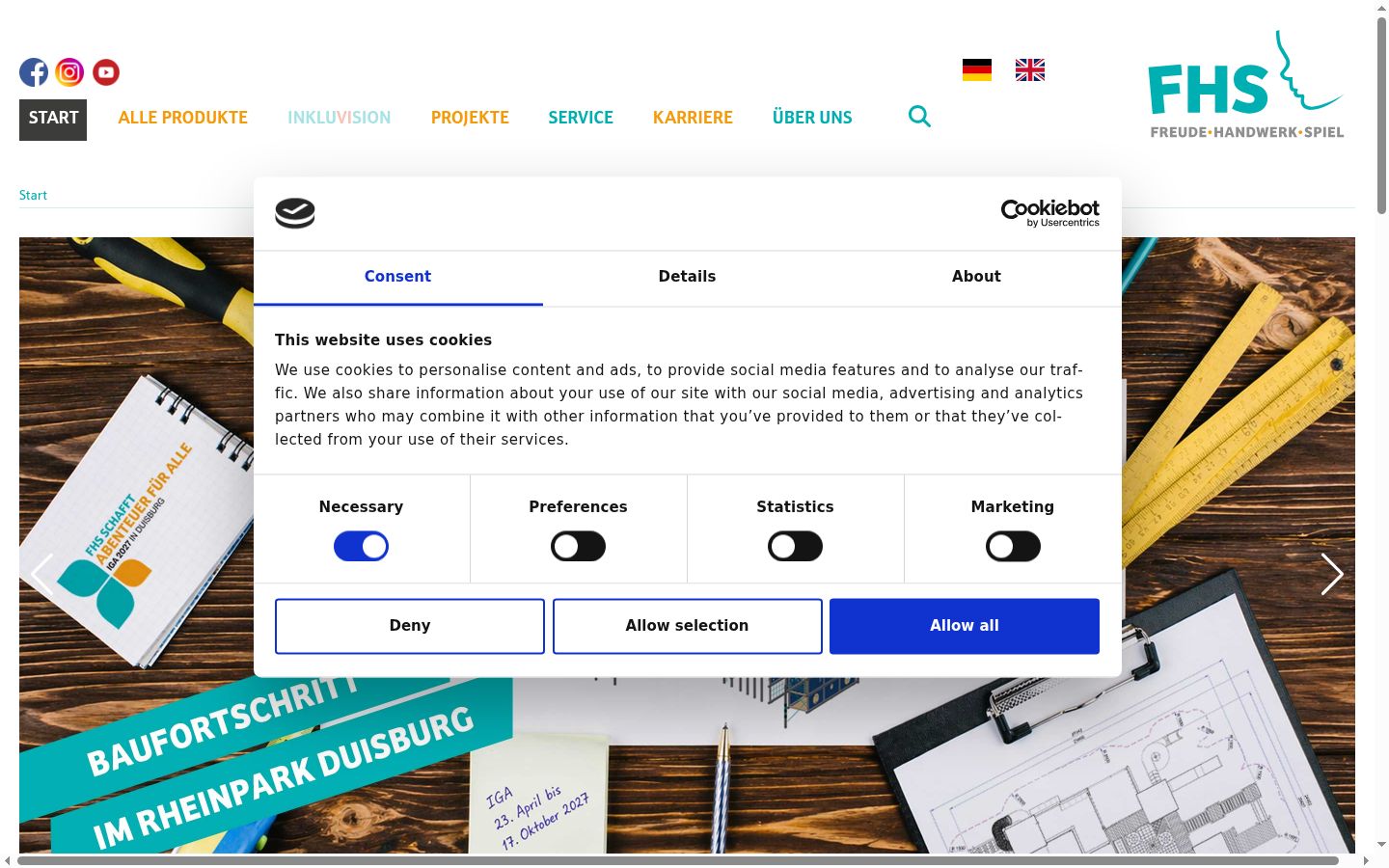 Screenshot del banner di consenso mostrato prima di qualsiasi interazione