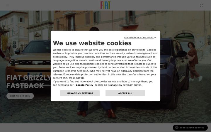 Posnetek zaslona fiat.com