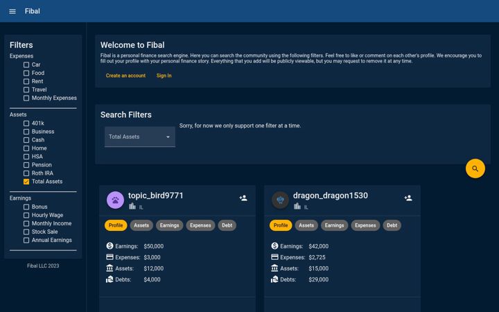 Screenshot of fibal.app