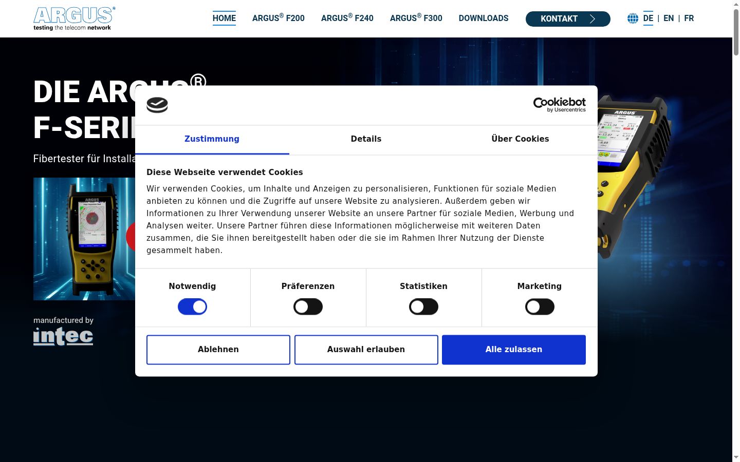 Captura de pantalla del banner de consentimiento mostrado antes de cualquier interacción