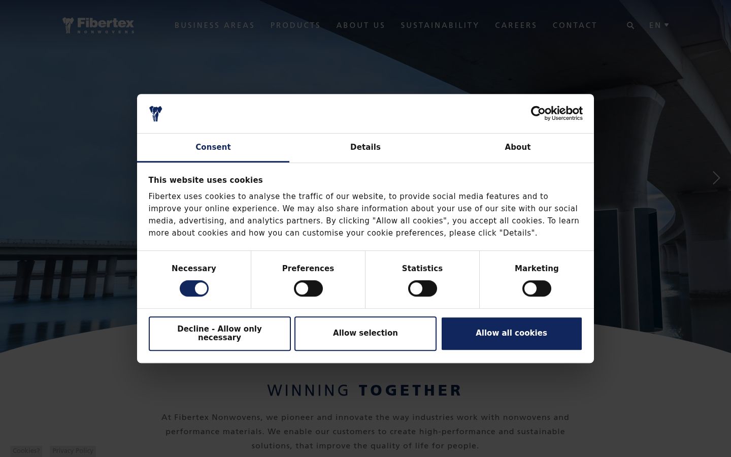Screenshot del banner di consenso mostrato prima di qualsiasi interazione