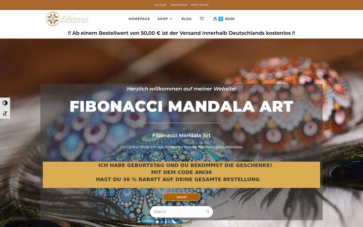 Snímek obrazovky fibonaccimandalaart.de