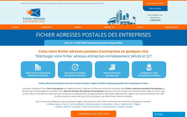 Screenshot of fichier-adresses-entreprises.com