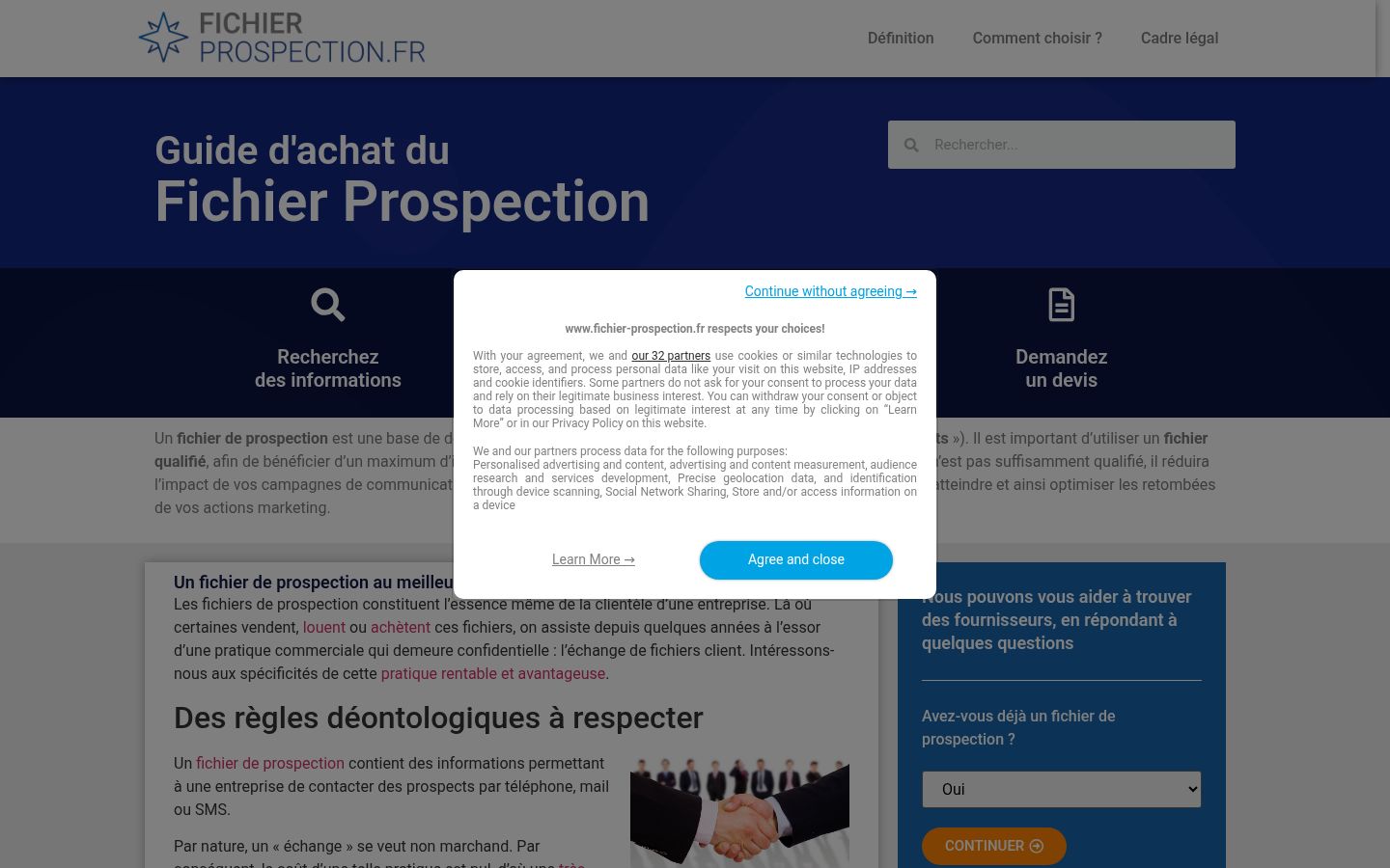 Screenshot van de toestemmingsbanner zoals getoond vóór enige interactie