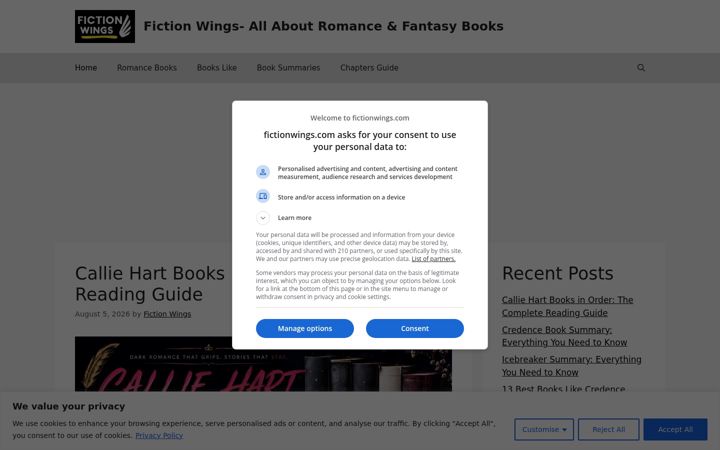 Screenshot of fictionwings.com