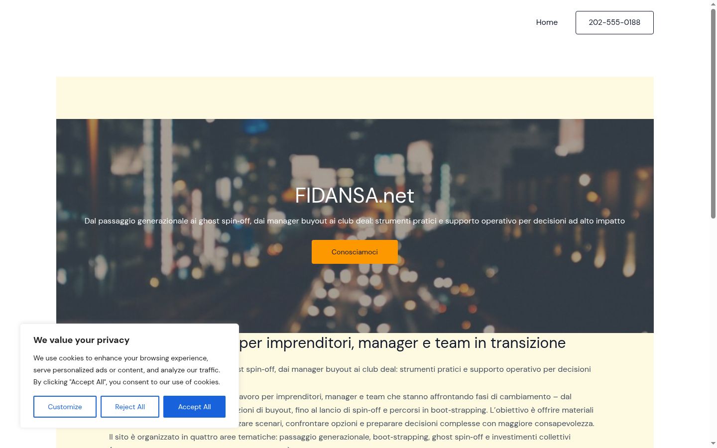Screenshot del banner di consenso mostrato prima di qualsiasi interazione