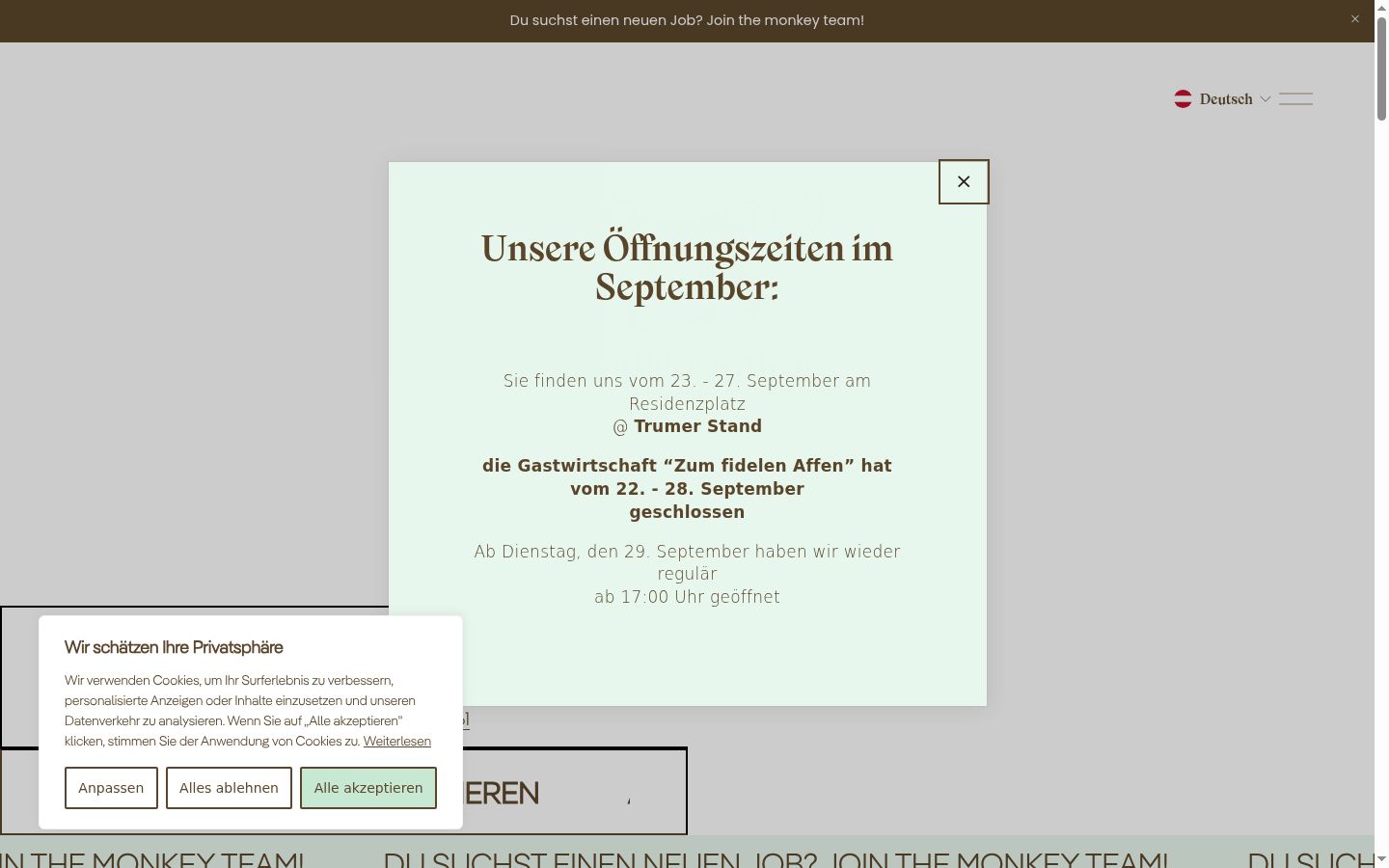Screenshot des Einwilligungsbanners vor jeglicher Interaktion