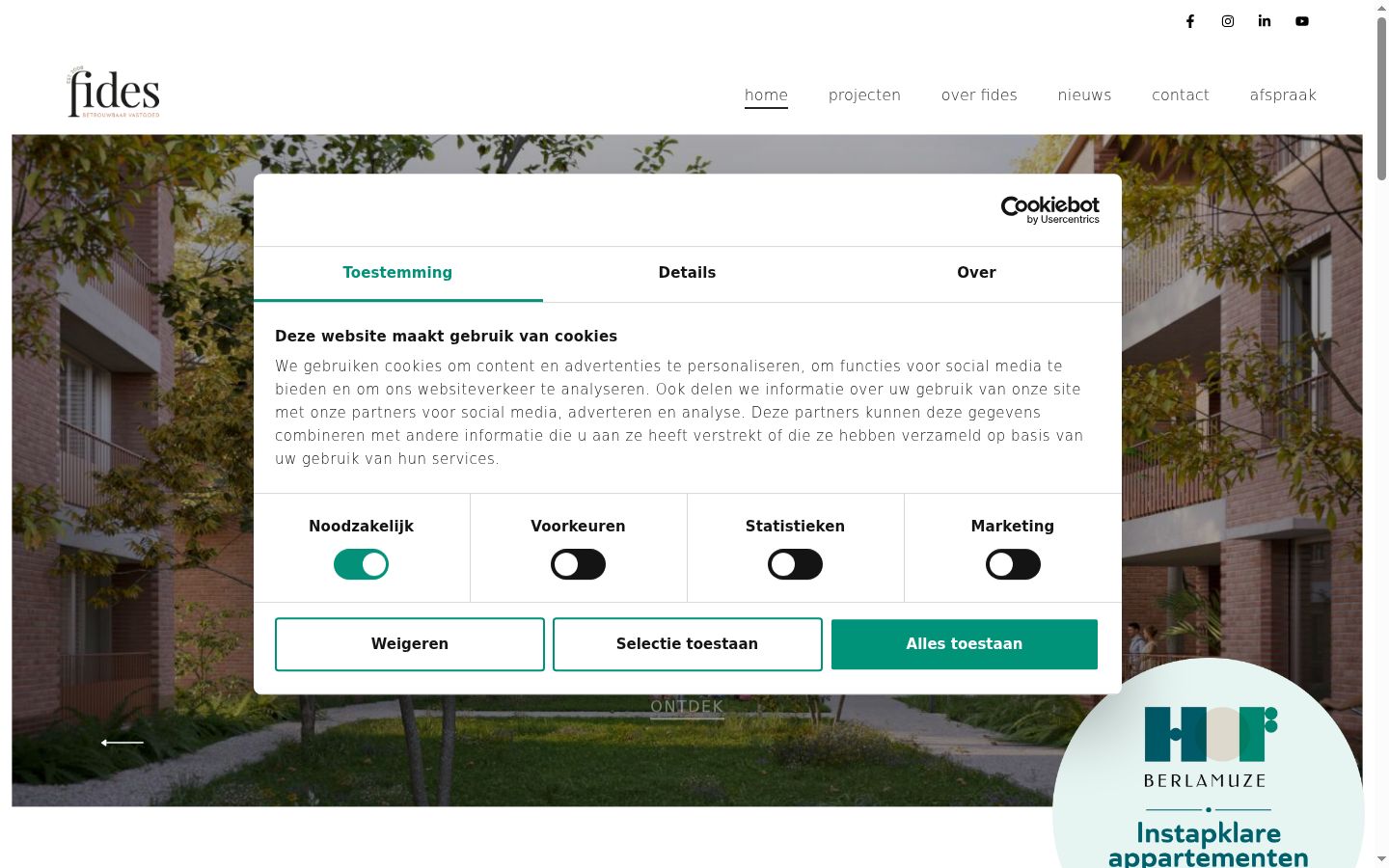Screenshot van de toestemmingsbanner zoals getoond vóór enige interactie