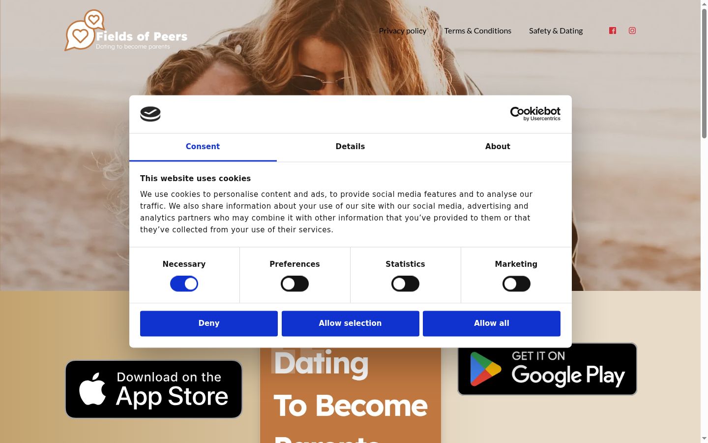Screenshot del banner di consenso mostrato prima di qualsiasi interazione