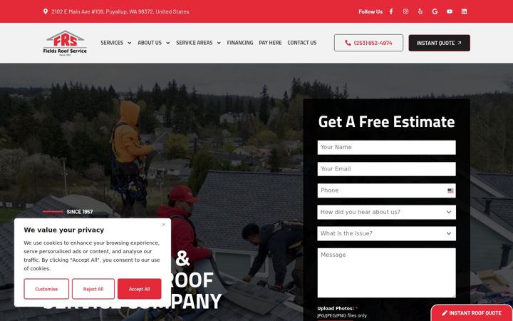 Screenshot of fieldsroofservice.com