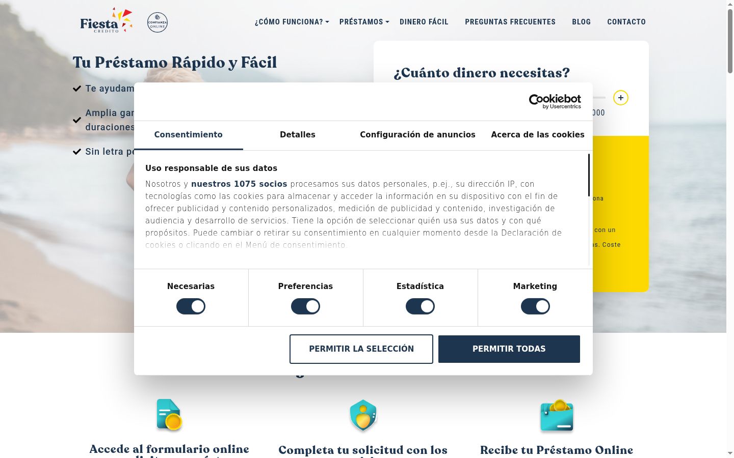 Screenshot del banner di consenso mostrato prima di qualsiasi interazione
