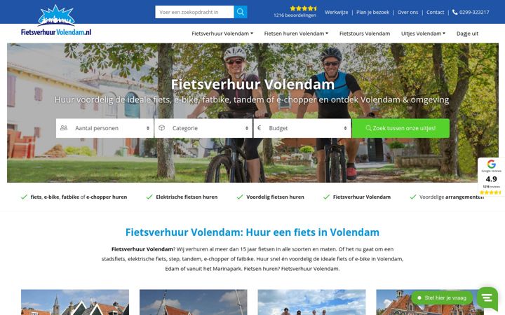 Screenshot of fietsverhuurvolendam.nl